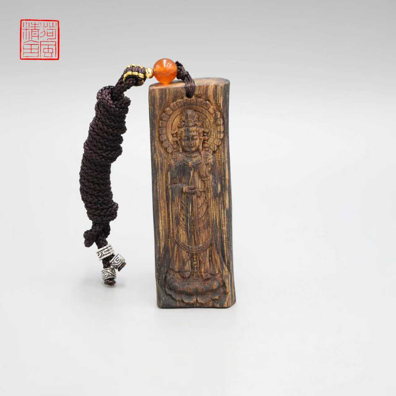 沉香净瓶观音雕刻牌子沉香吊坠-CX536