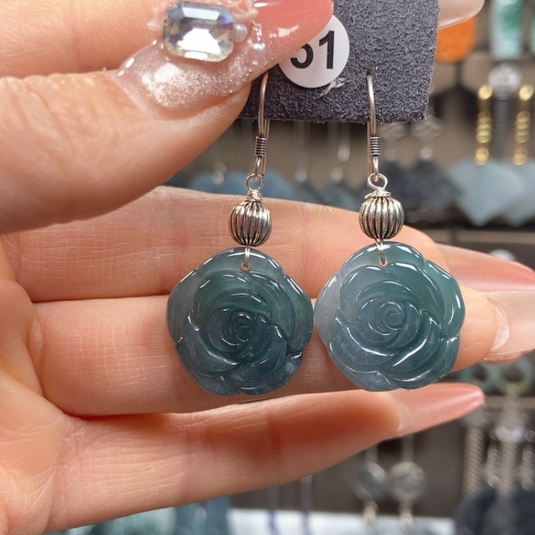 【闪购商品】翡翠耳饰银S925镶嵌耳饰