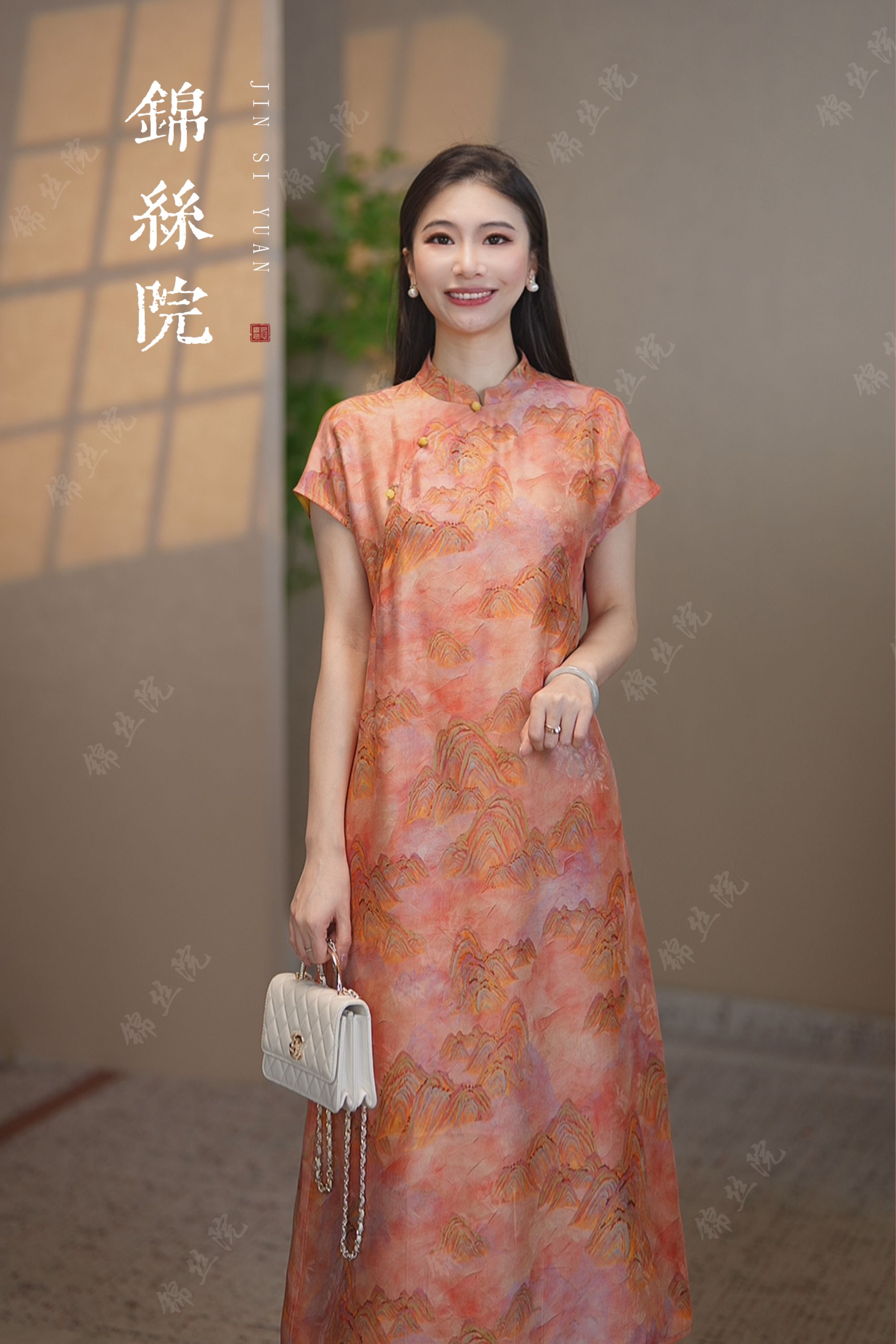 锦丝院【千里江山】 双面穿桑蚕丝轻奢时尚显瘦连衣裙LYQX67182340