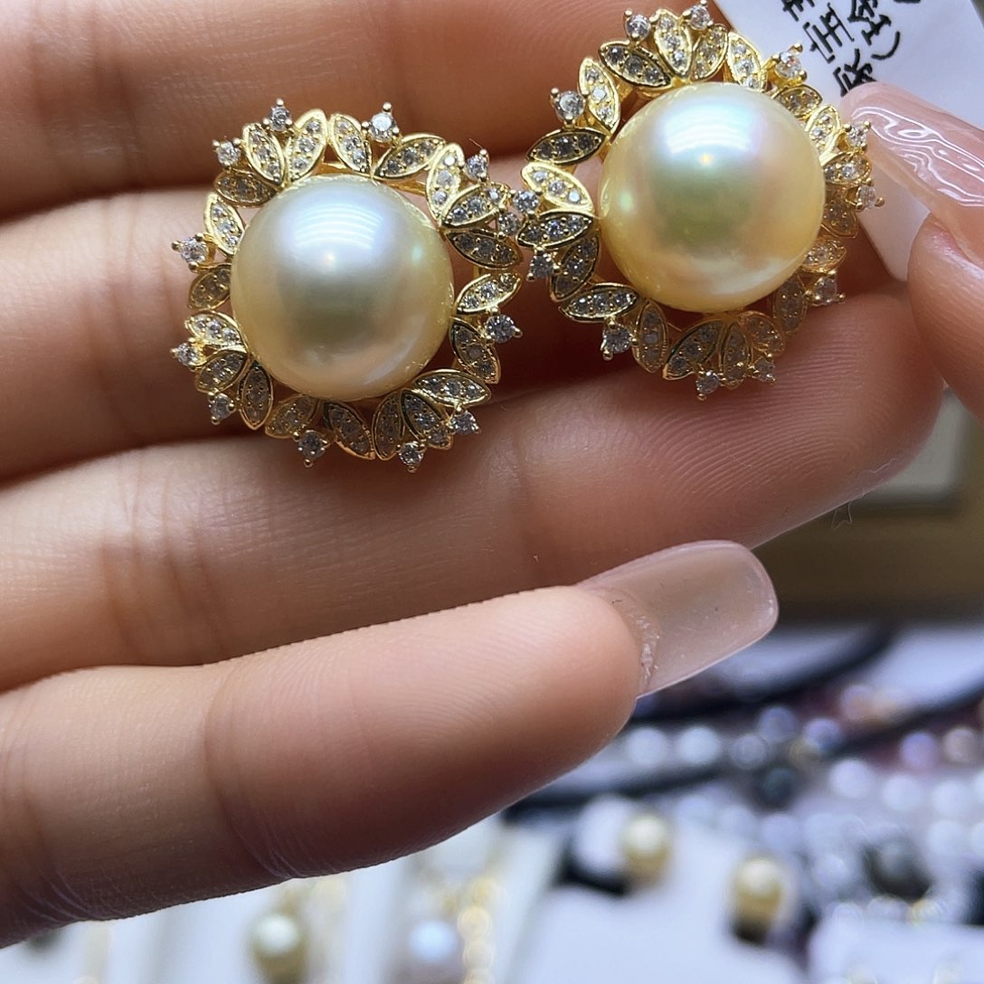 海水珍珠耳饰银S925镶嵌