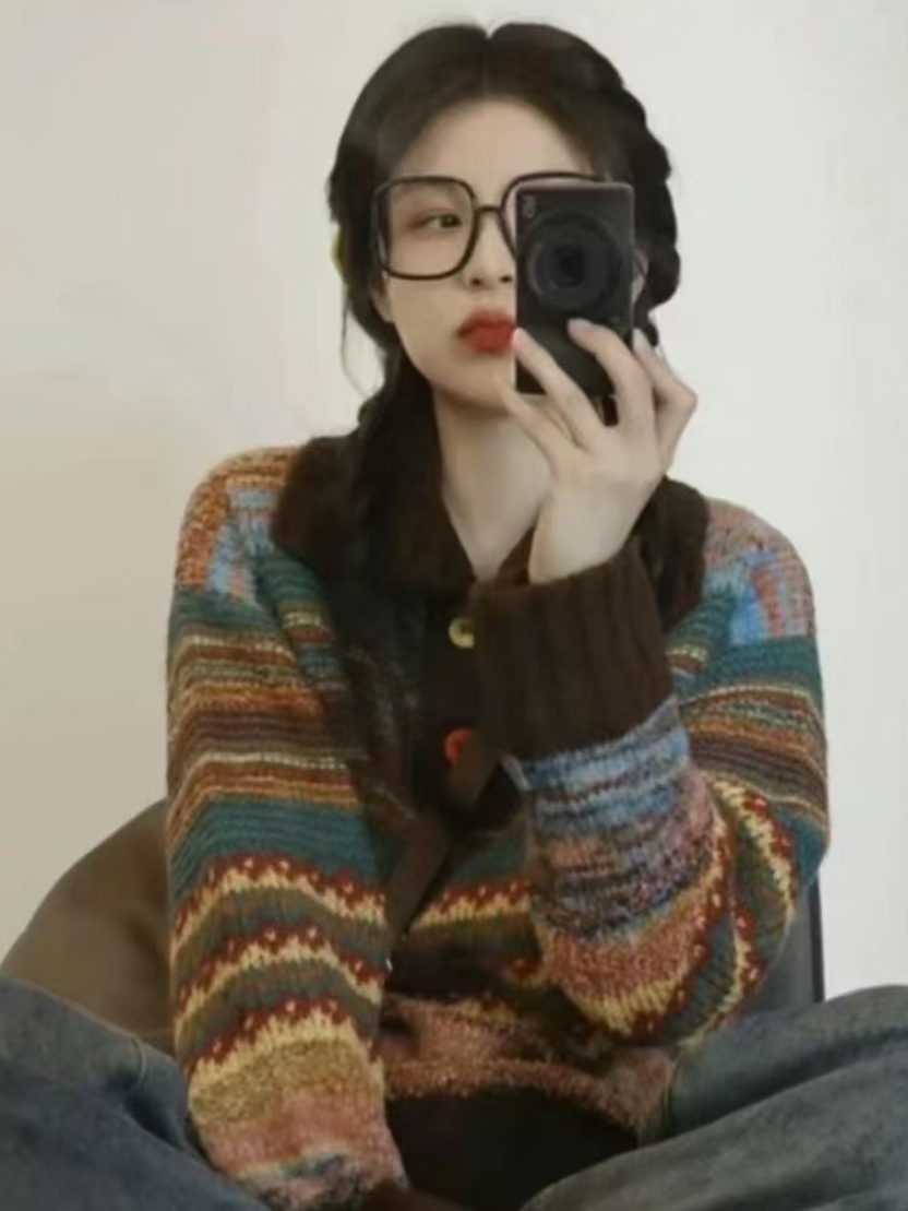 朱姐家撞色浣熊绒半开加厚毛衣网红加厚