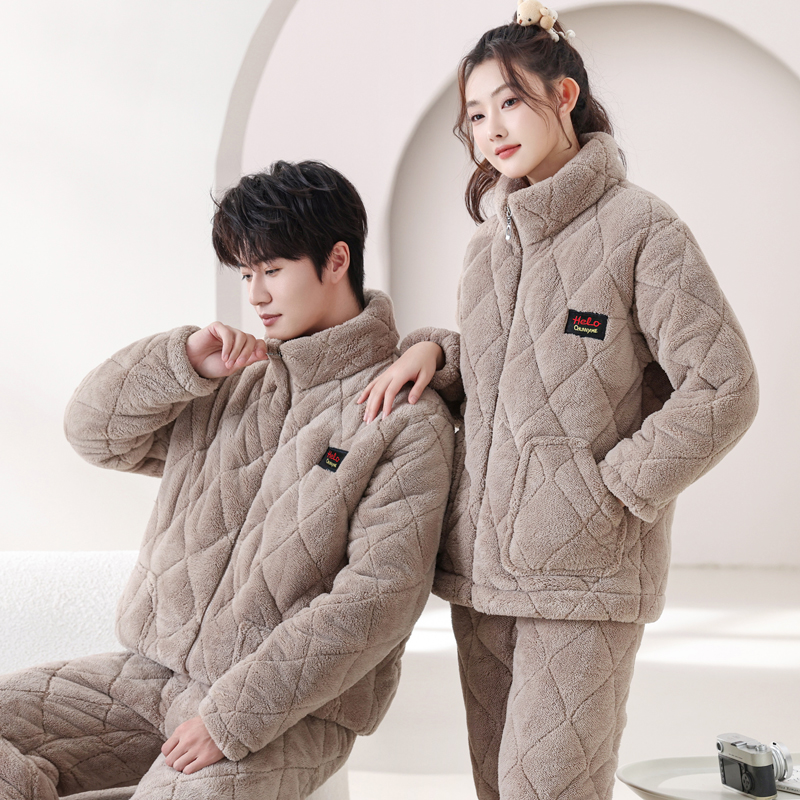 冬季冬天珊瑚绒睡衣女夹棉加绒加厚款保暖冬款宽松毛绒女士家居服