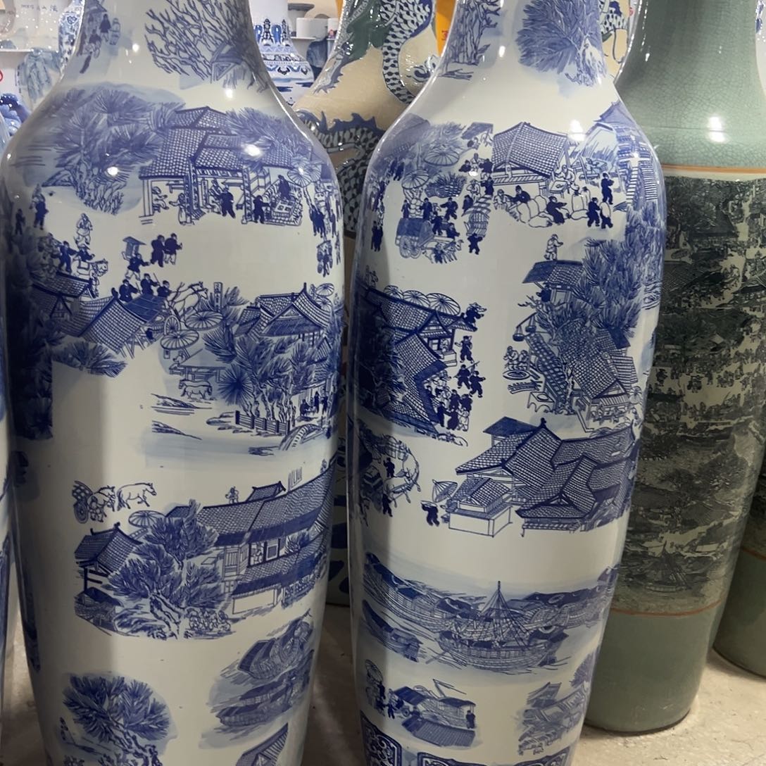 阿***東陶景德镇陶瓷大花瓶一米八一对