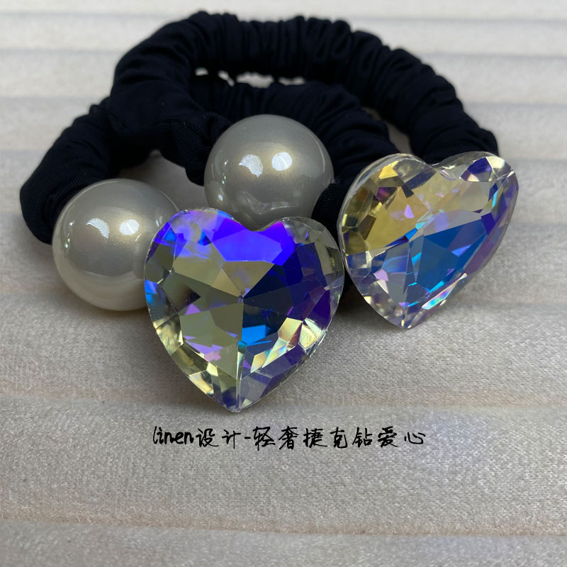 Linen设计-超大爱心合金闪耀钻韩版高弹百搭超柔软头绳