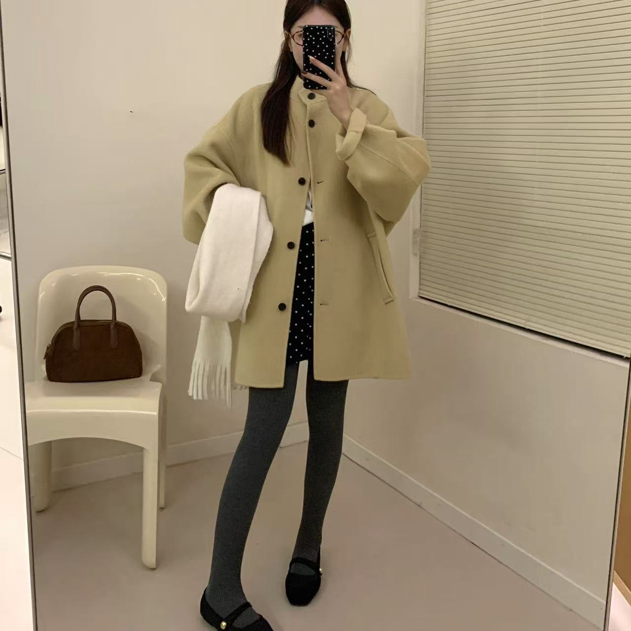 [AboutMe]韩版毛呢宽松立领双面呢大衣秋冬外套2055