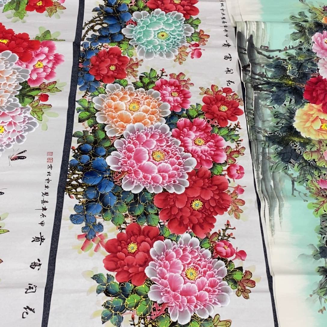 国画时*180✖️70金线水晶牡丹花画画画画画画画画