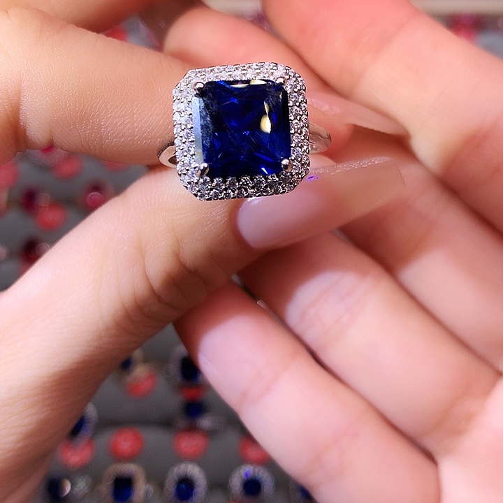 蓝宝石戒指银S925镶嵌