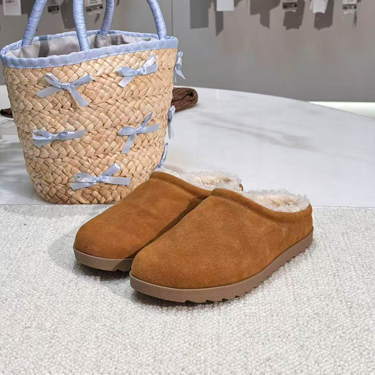 破【毛呢勃肯半拖】牛反绒鞋面 羊羔毛内里 橡胶大底 跟高2cm