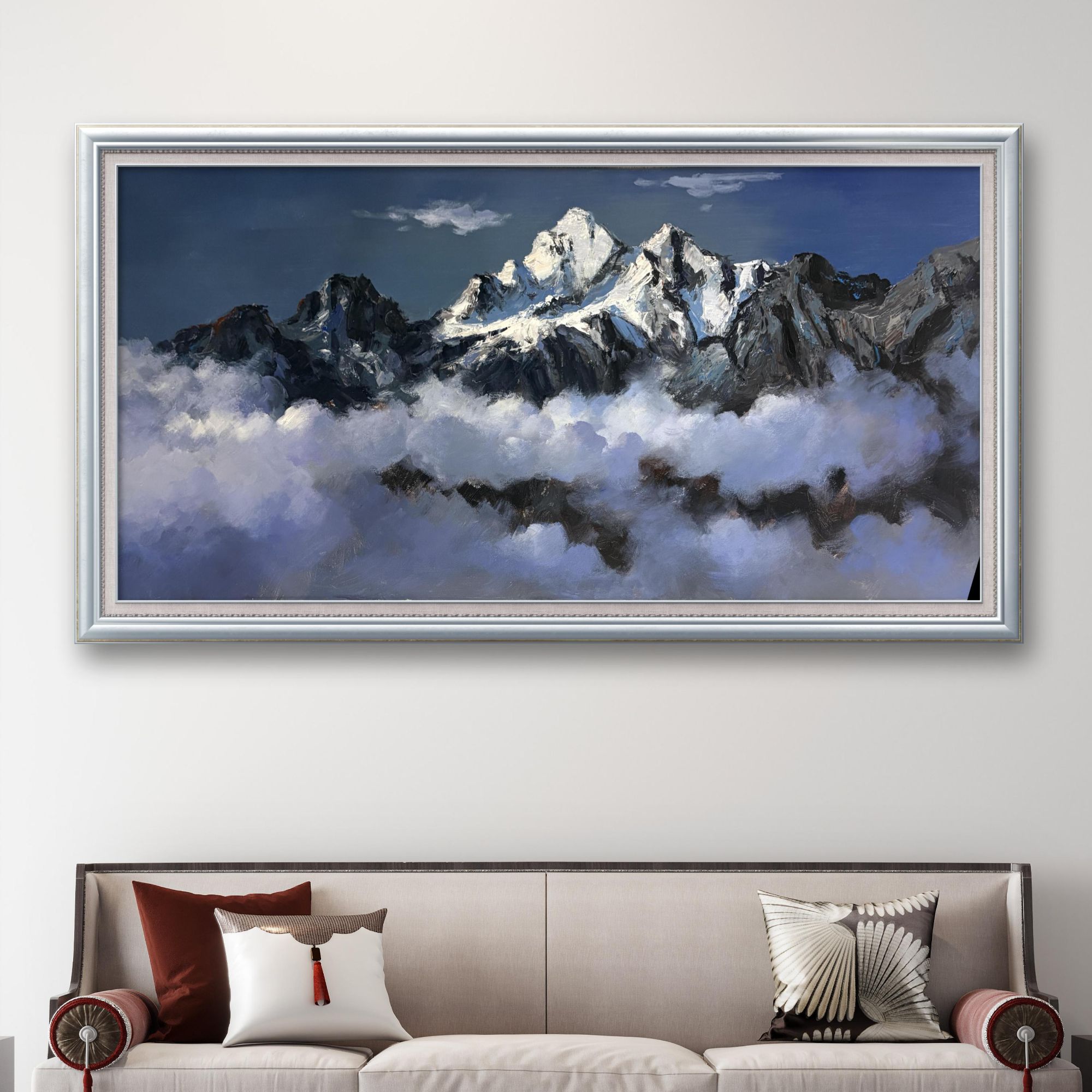 创意手绘现代挂墙装饰性画作《·雪山颂歌》70*140cm