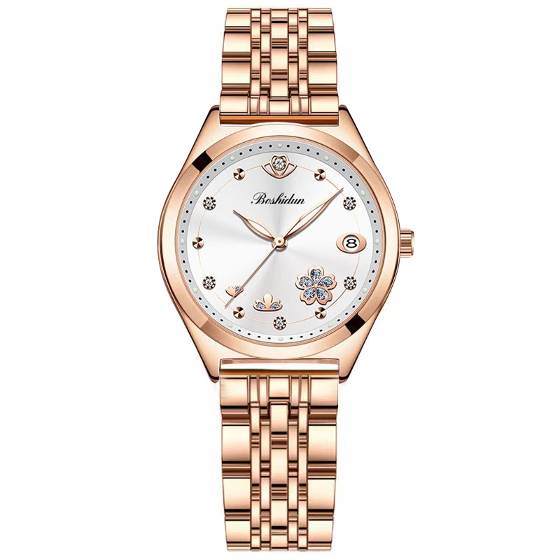 时髦简约休闲款樱花白面石英女士手表8177钢带专属