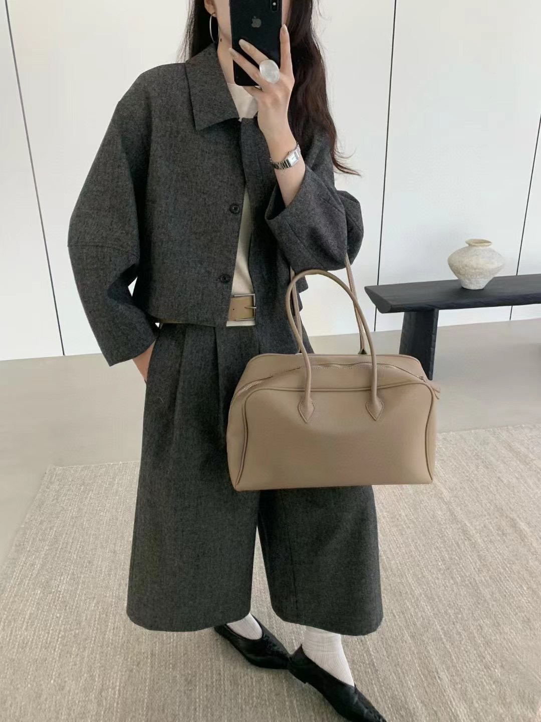韩系小个子高级感西服羊毛套装女2025秋新款西装阔腿八分裤两件套