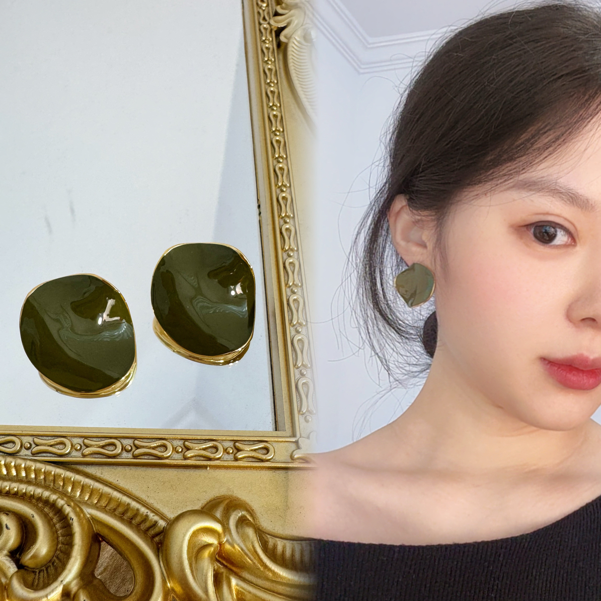 铜合金耳饰 【绿】墨绿女人味夸张大耳钉气质显白高端耳钉 A66