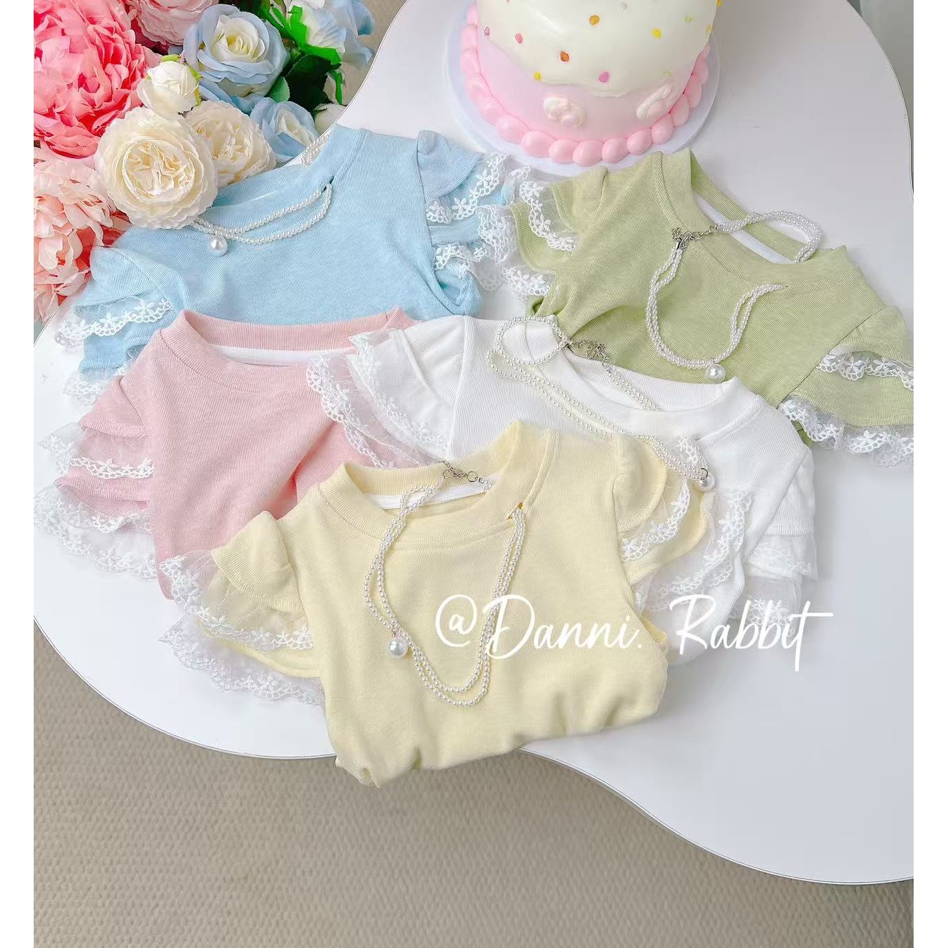 【Dannirabbit】*蕾丝边+洋气抽绳*女童汉服T恤 X-7150