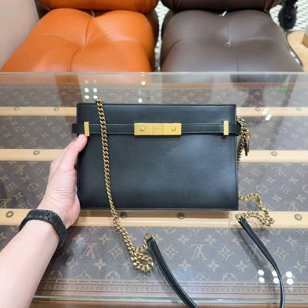 95新 YSL/圣罗兰 YSL圣罗兰曼哈顿小号黑色光面皮链条包