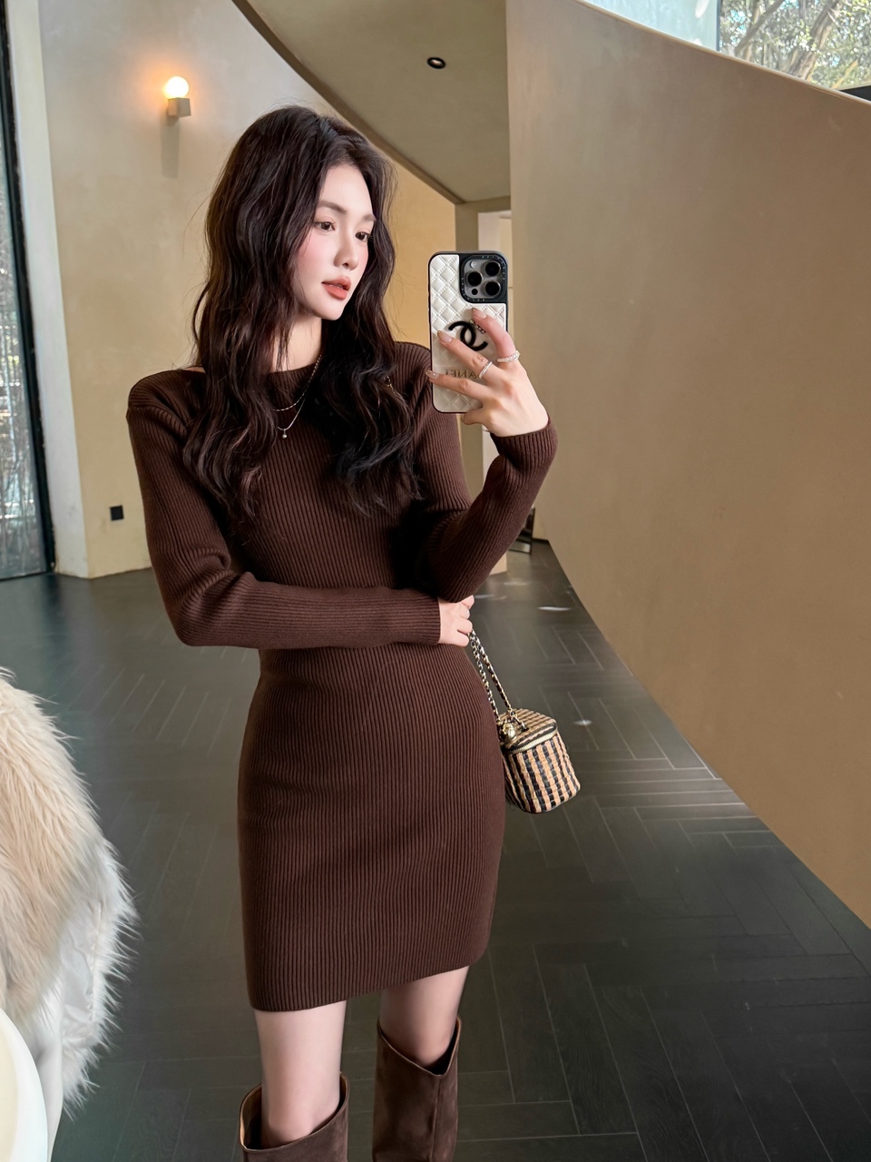 [DARUI]针织连衣裙秋冬2025新款毛衣裙显瘦长袖气质包臀裙9103