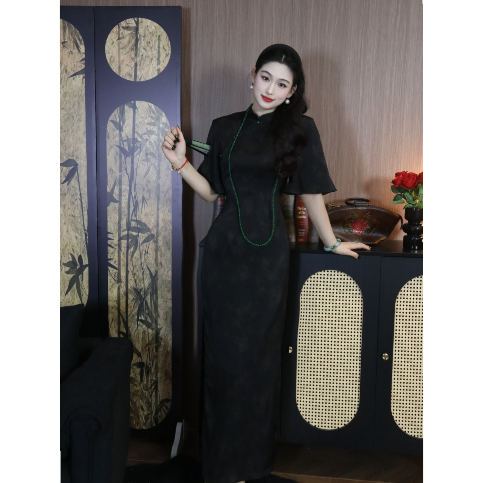 肆意【夜华】新款国风新中式设计旗袍气质复古显白黑色夏季梨形身材