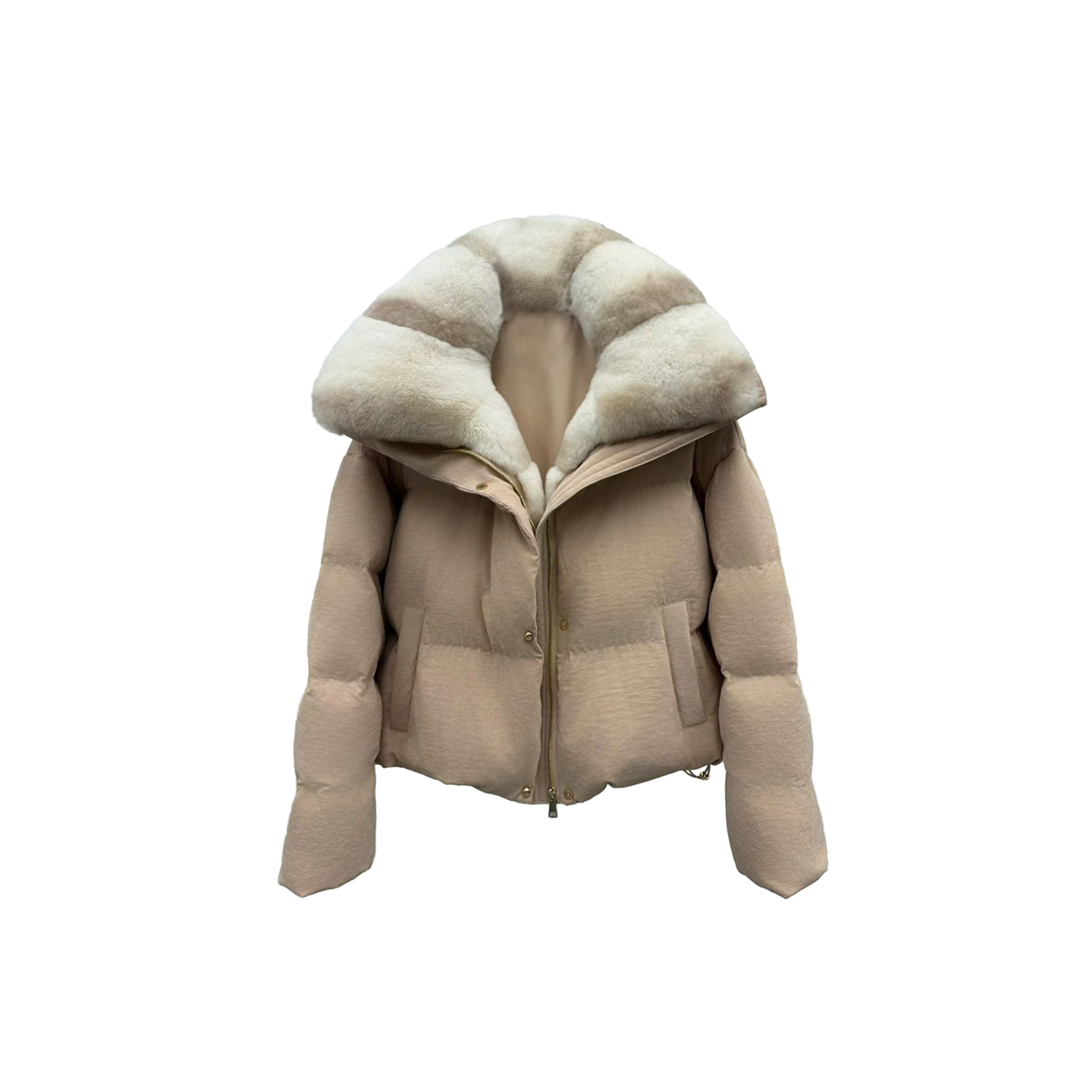 短款冬季龙猫皮草大毛领鹅绒保暖休闲连帽羽绒服秋冬女款时尚轻奢