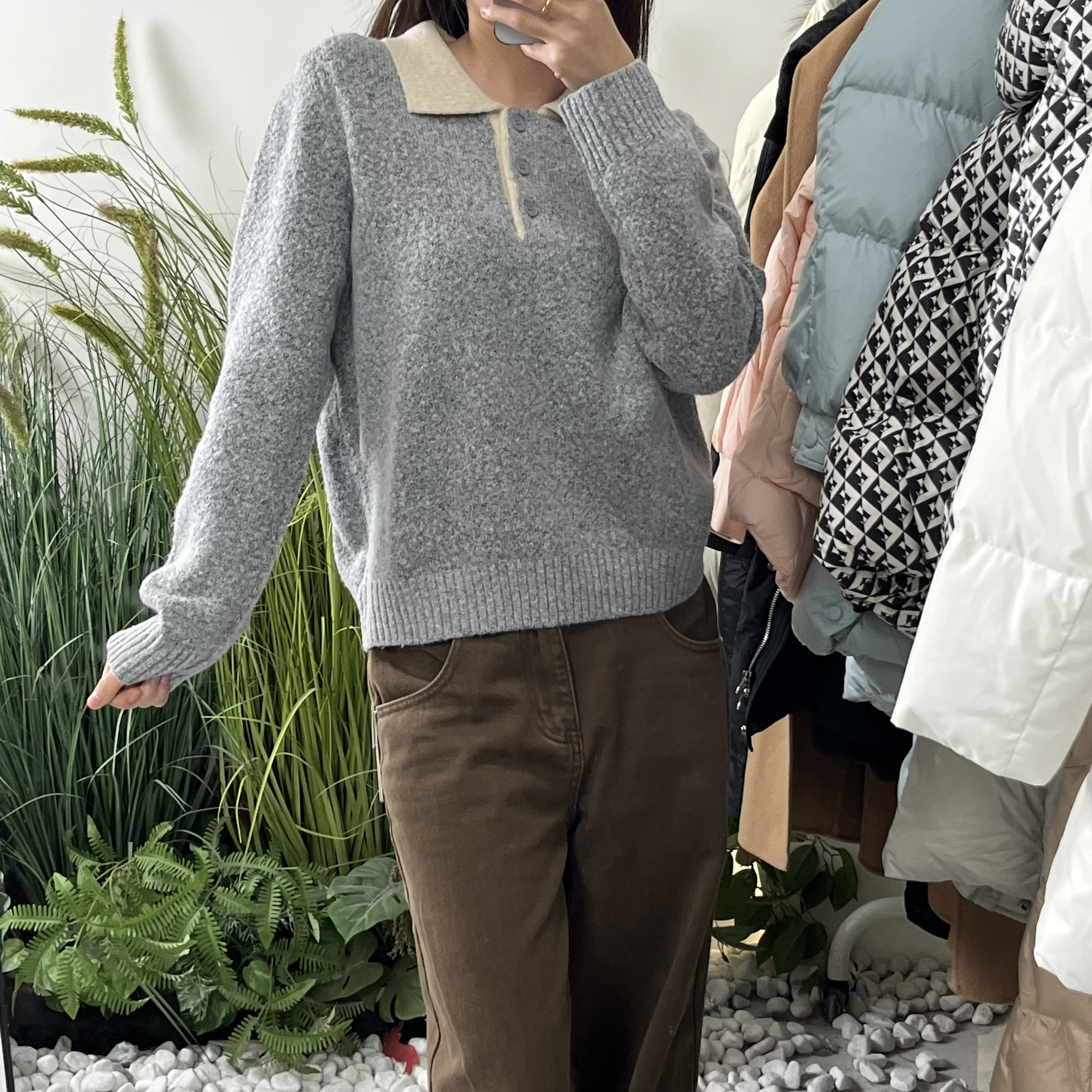 毛针织衫针织短款衫不褪色长袖套头休闲翻领上衣NCMM45ZX22