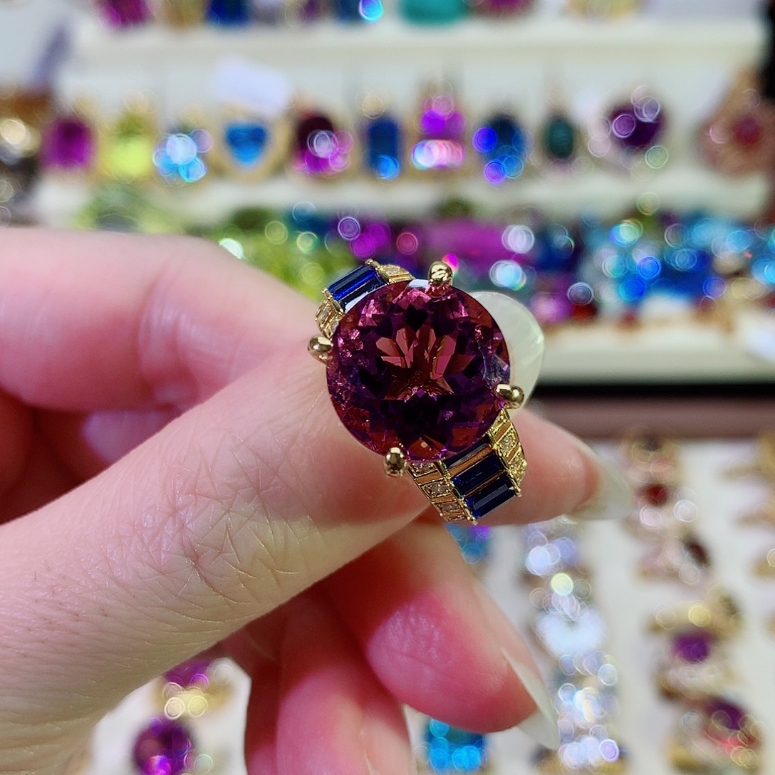 银S925镀金镶嵌戒指水晶