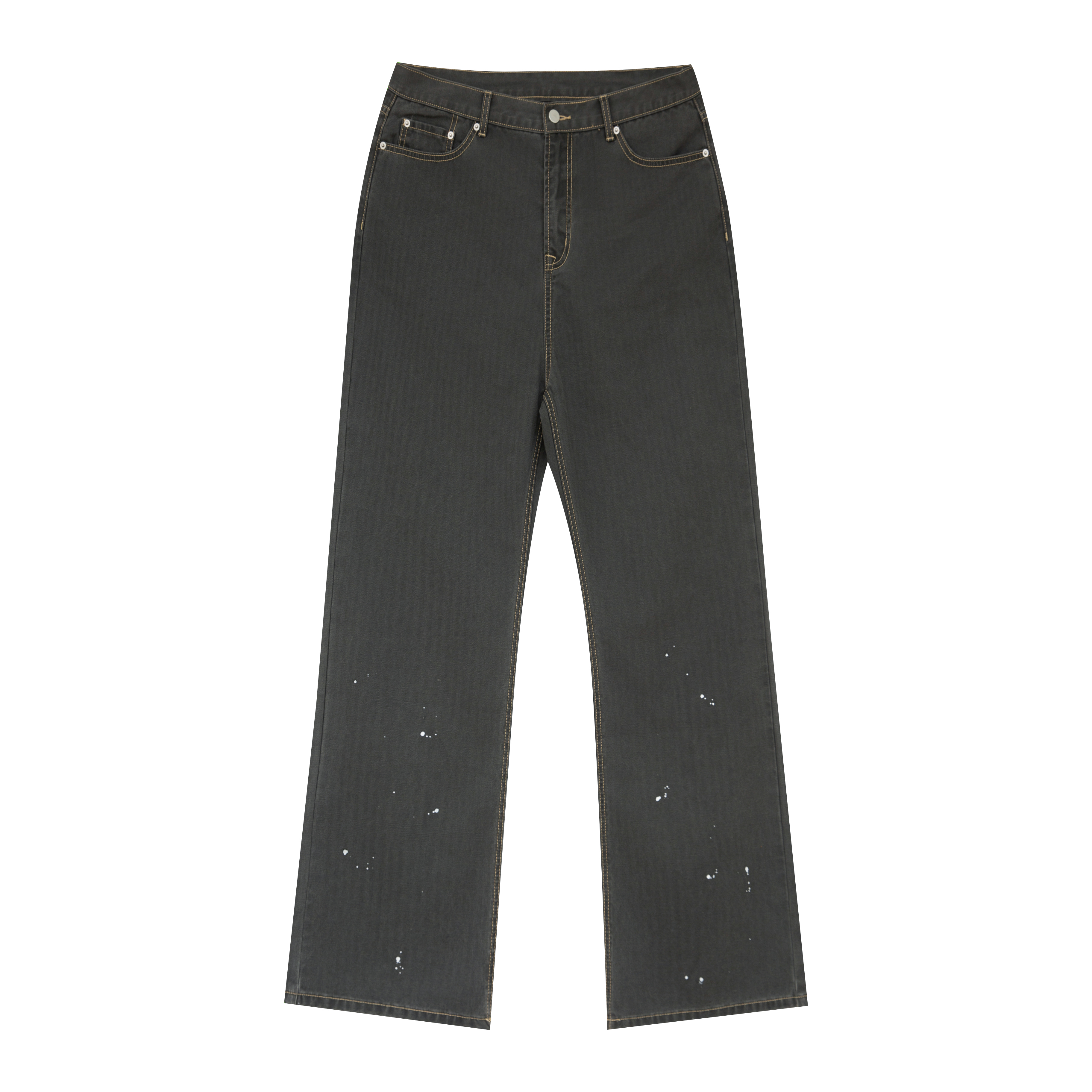 ANYWEAR 水洗做旧手工泼墨纹理人字棉牛仔裤微喇宽松工装休闲裤男