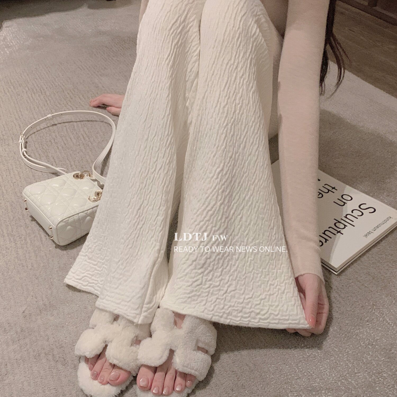 ZZS1265 LDTJ秋冬褶皱阔腿裤针织休闲裤外穿女