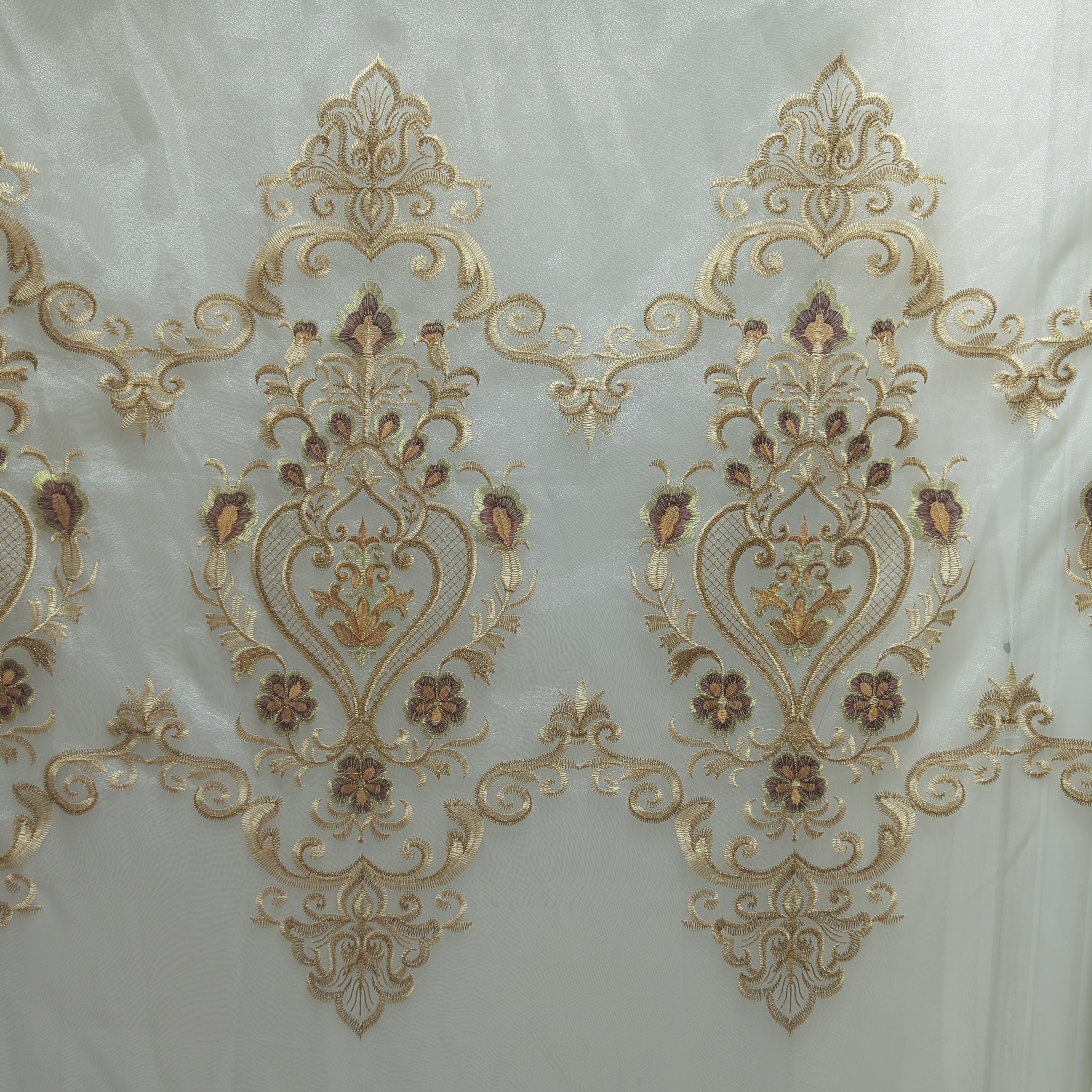 00837 刺绣挂钩款成品客厅防晒阳光纱帘宽6米高2.7米免费对开