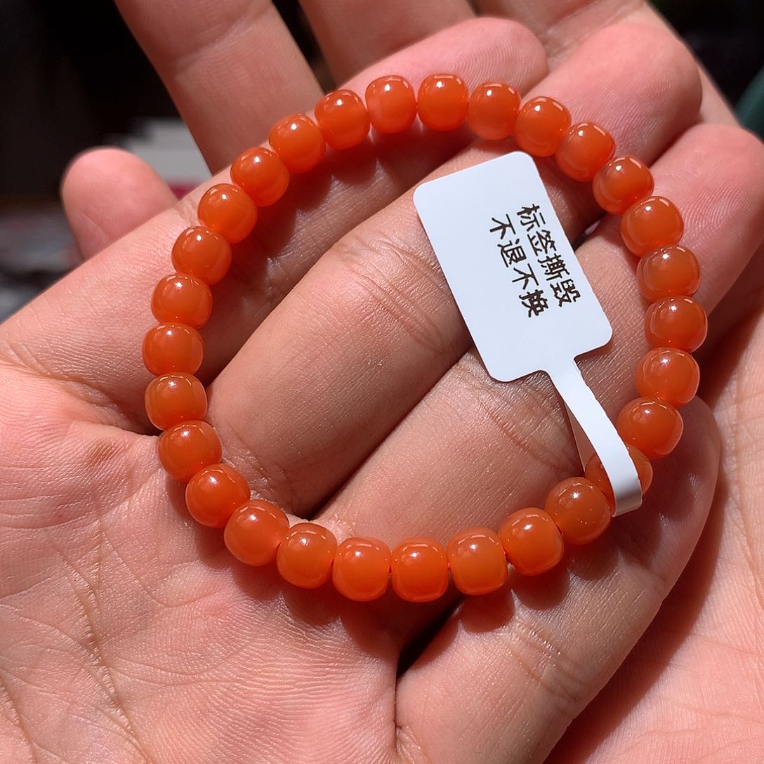 南红玛瑙单圈未镶嵌6.8mm中洞子柿子红