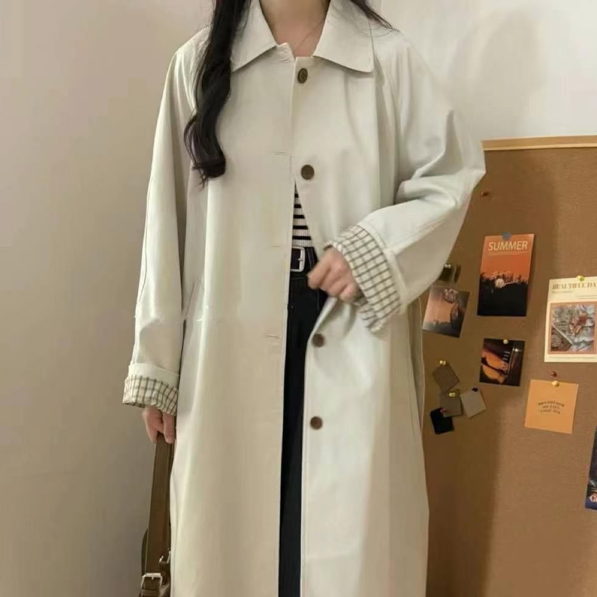 2200新款秋季长款格纹风衣女早秋气质大衣日韩百搭时尚休闲外套