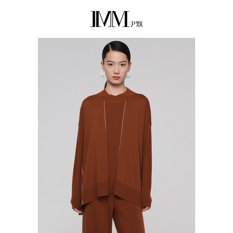 IMM尹默女装撞色边缘线半高领套头毛衫