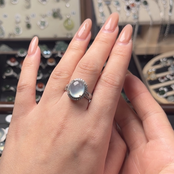 蛇纹石玉银S925镶嵌戒指