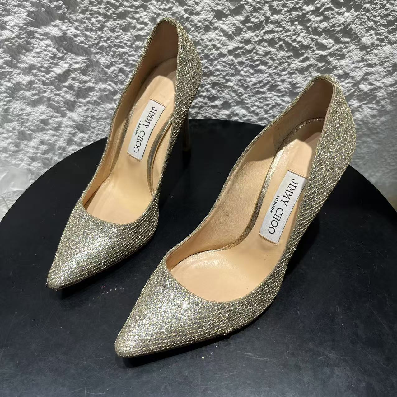 95新 JIMMY CHOO/吉米周 37码/仔仔女鞋/无配件/金色高跟鞋xxs982