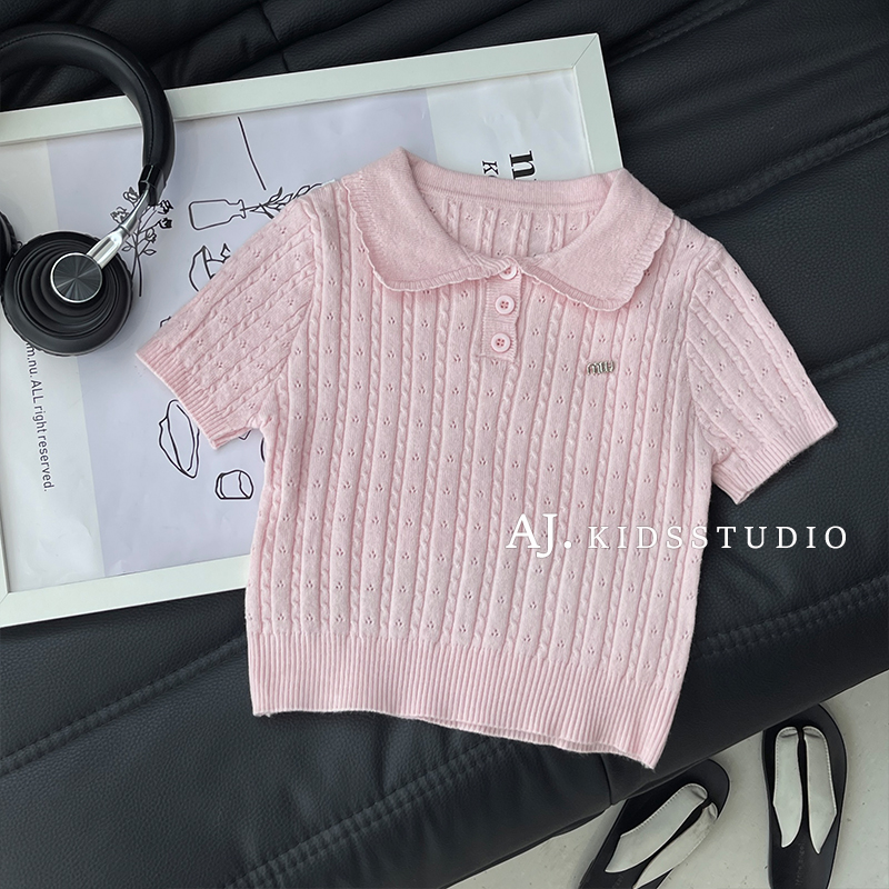 现【软软冰粉】阿卷夏装韩版儿童纯色POLO领针织短袖T恤衫MPG6221