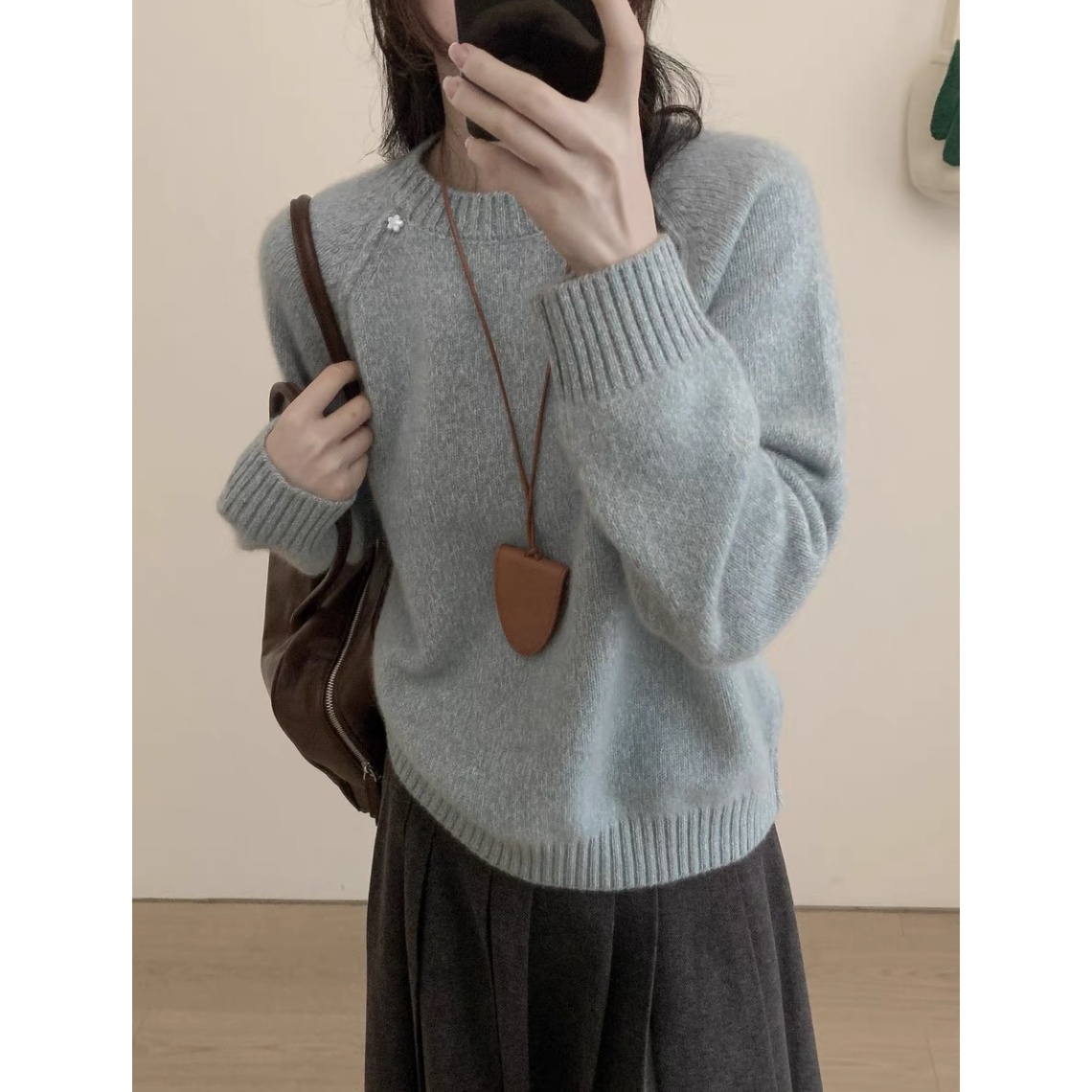 米花兰插肩」高质感显瘦显白！韩系冬季圆领加厚针织毛衣女冬氛围感