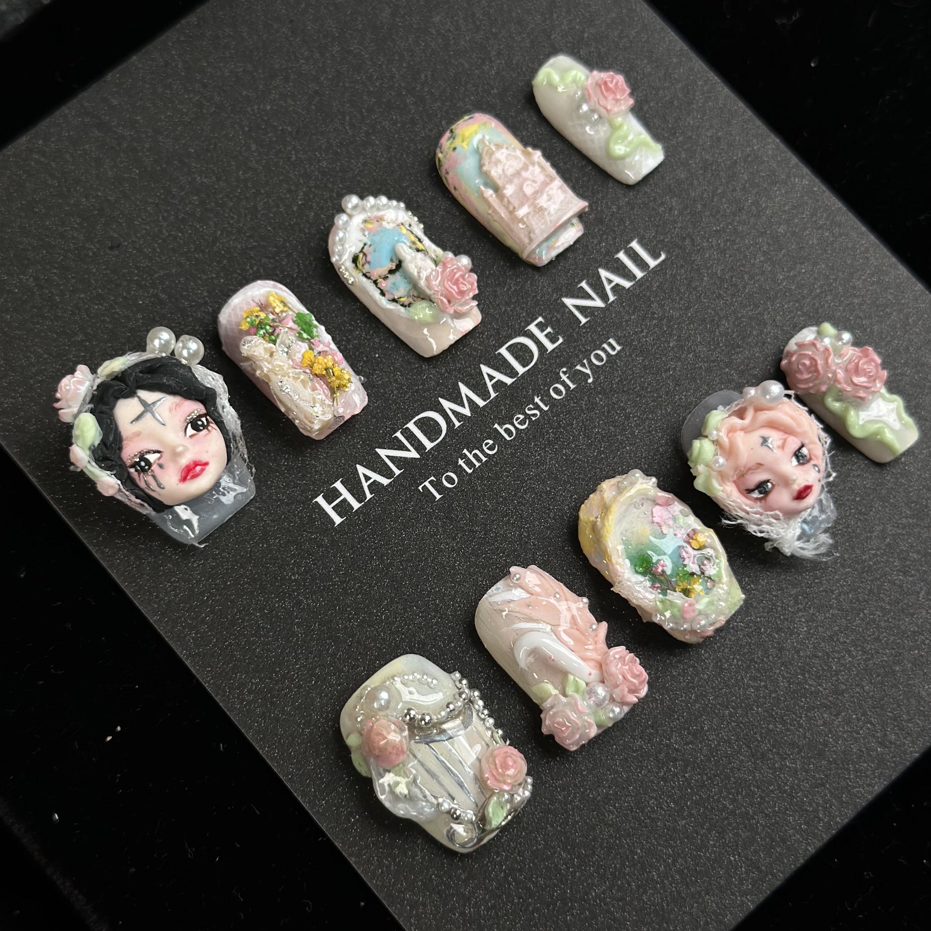 【油画女神】盲盒重工娃娃头高级感显白精致纯手工穿戴甲