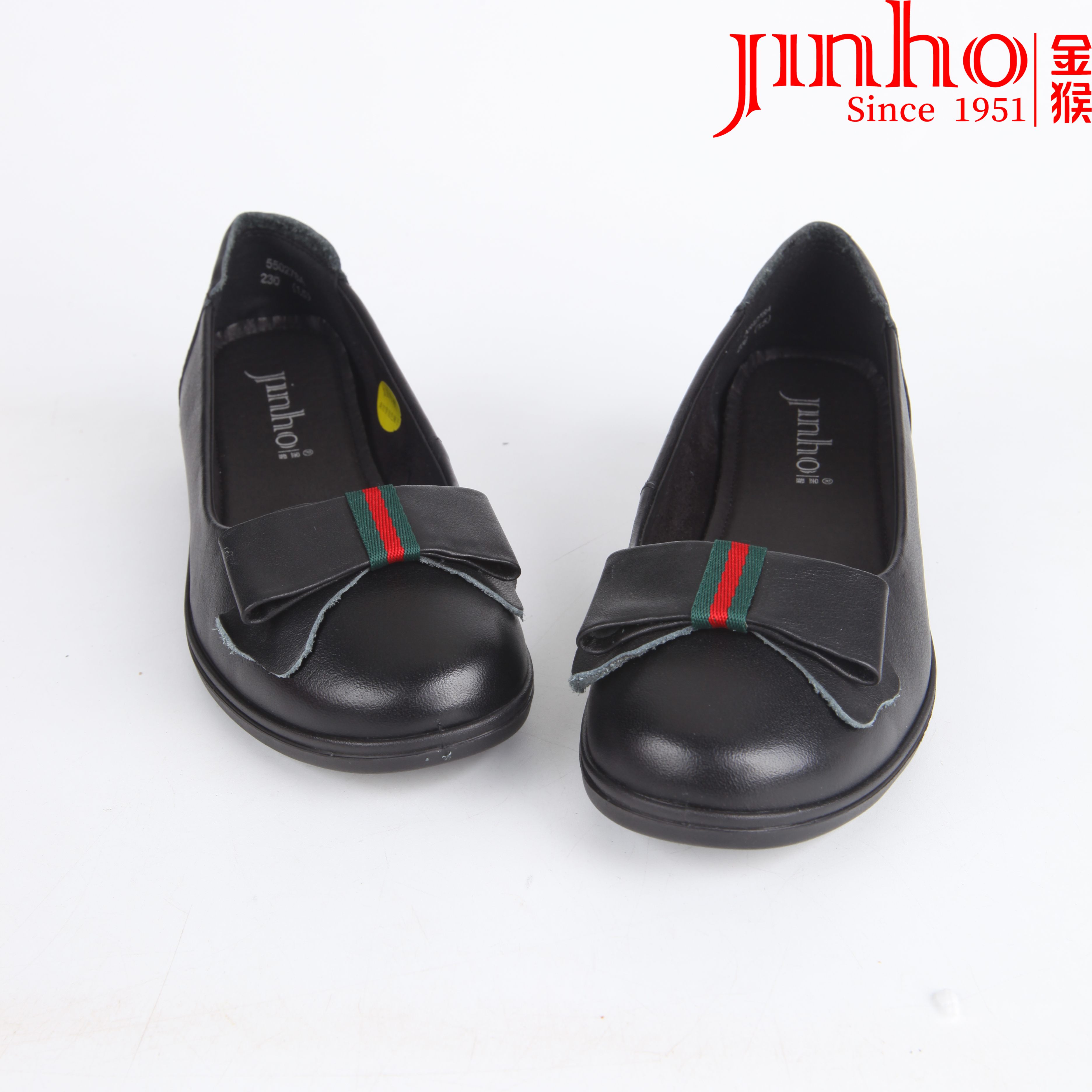 Jinho/金猴【仓壹】高跟修面圆头平跟防滑轻职风单鞋黑色凉鞋真皮