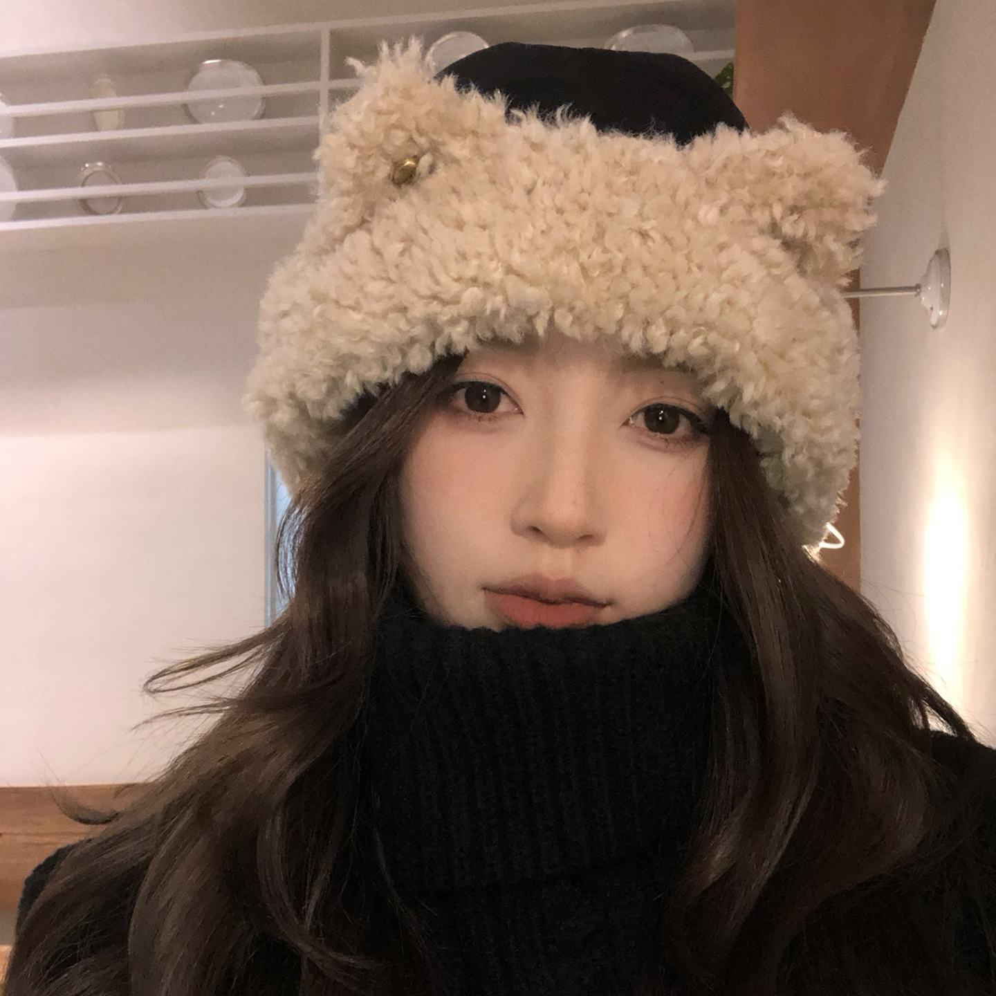 【猫仔kitten】可爱小熊耳朵毛绒帽子女秋冬护耳保暖骑车防风帽子