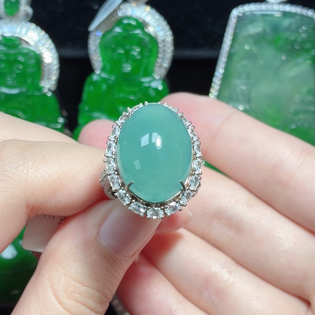 翡翠银S925镶嵌戒指天然A货翡翠