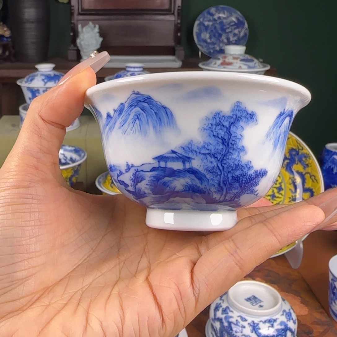 杯福利青花压手杯山水