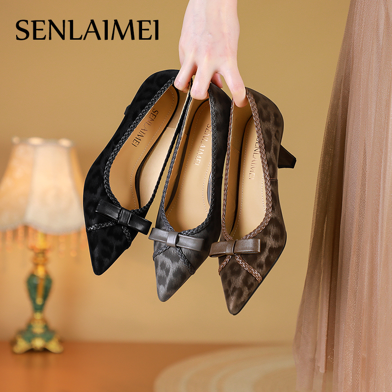 2025新款SLM/牛皮/6CM/33-40/9019新款豹纹尖头高跟百搭细跟女鞋