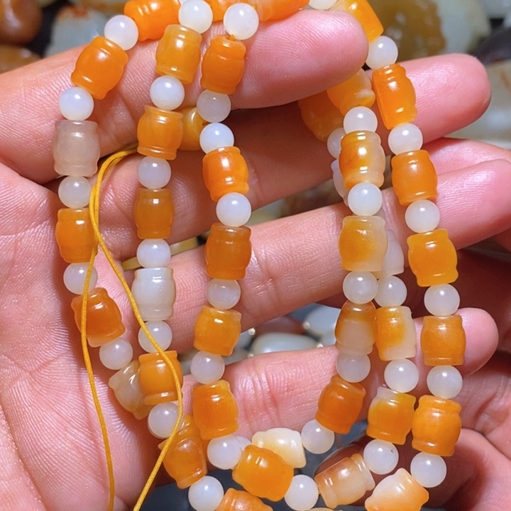 和田玉8-7桶珠项链未镶嵌