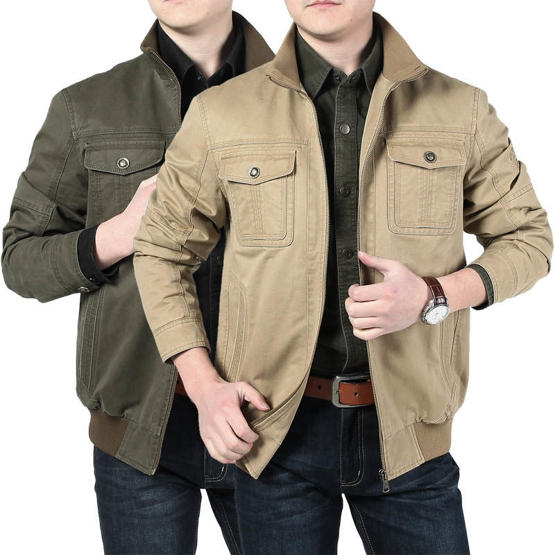 2025新款春秋商务休闲男士夹克宽松立领外套中年爸爸装休闲茄克衫