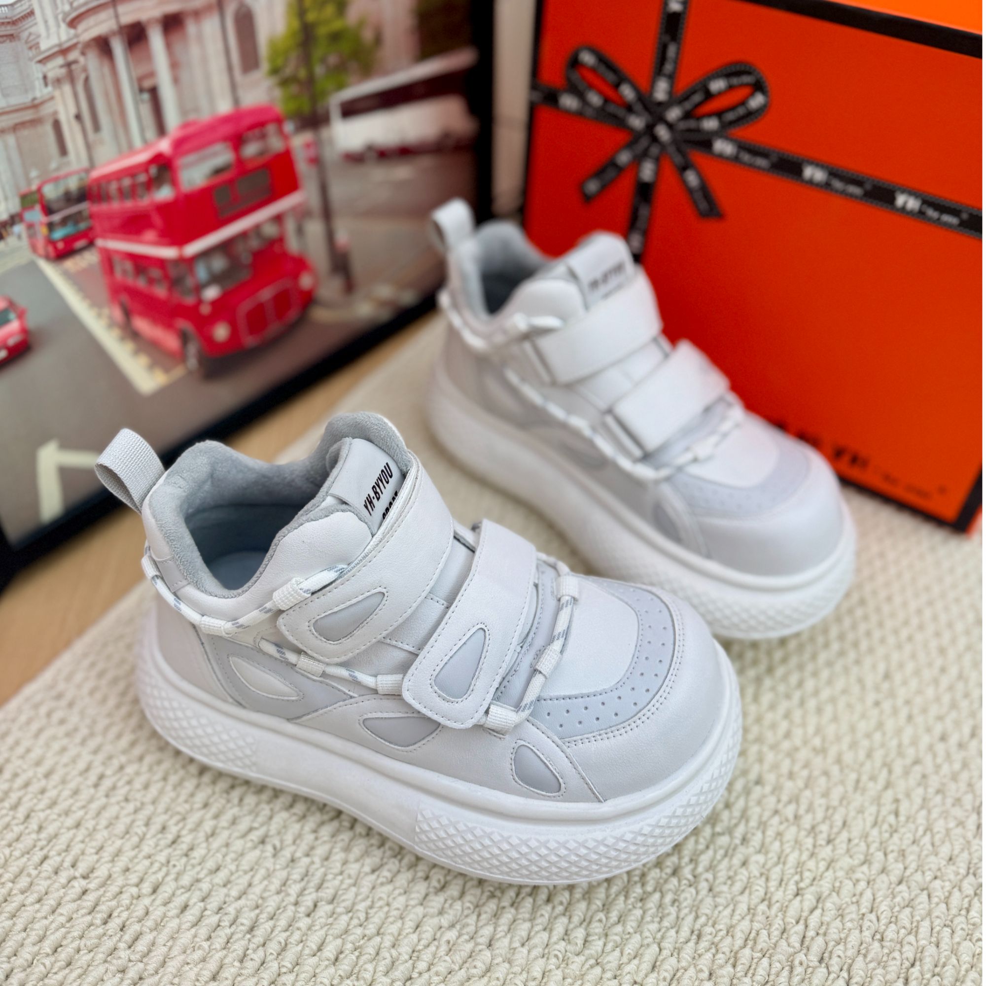 韩版【跟高6公分】加绒老爹鞋运动休闲拼色时尚白色系厚底秋冬0910