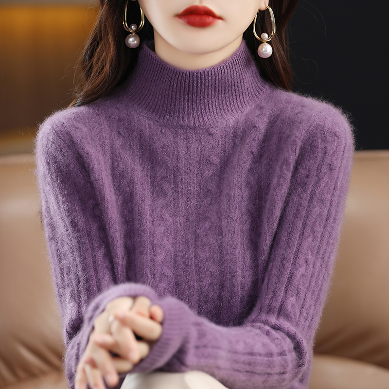 【重磅加厚】100%纯山羊绒衫女半高领钮花宽松显瘦百搭针织打底衫