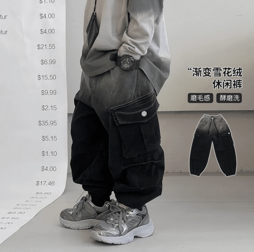 【加绒/不加绒】工装裤新款自制渐变中大童时尚长裤磨毛休闲裤子MY3