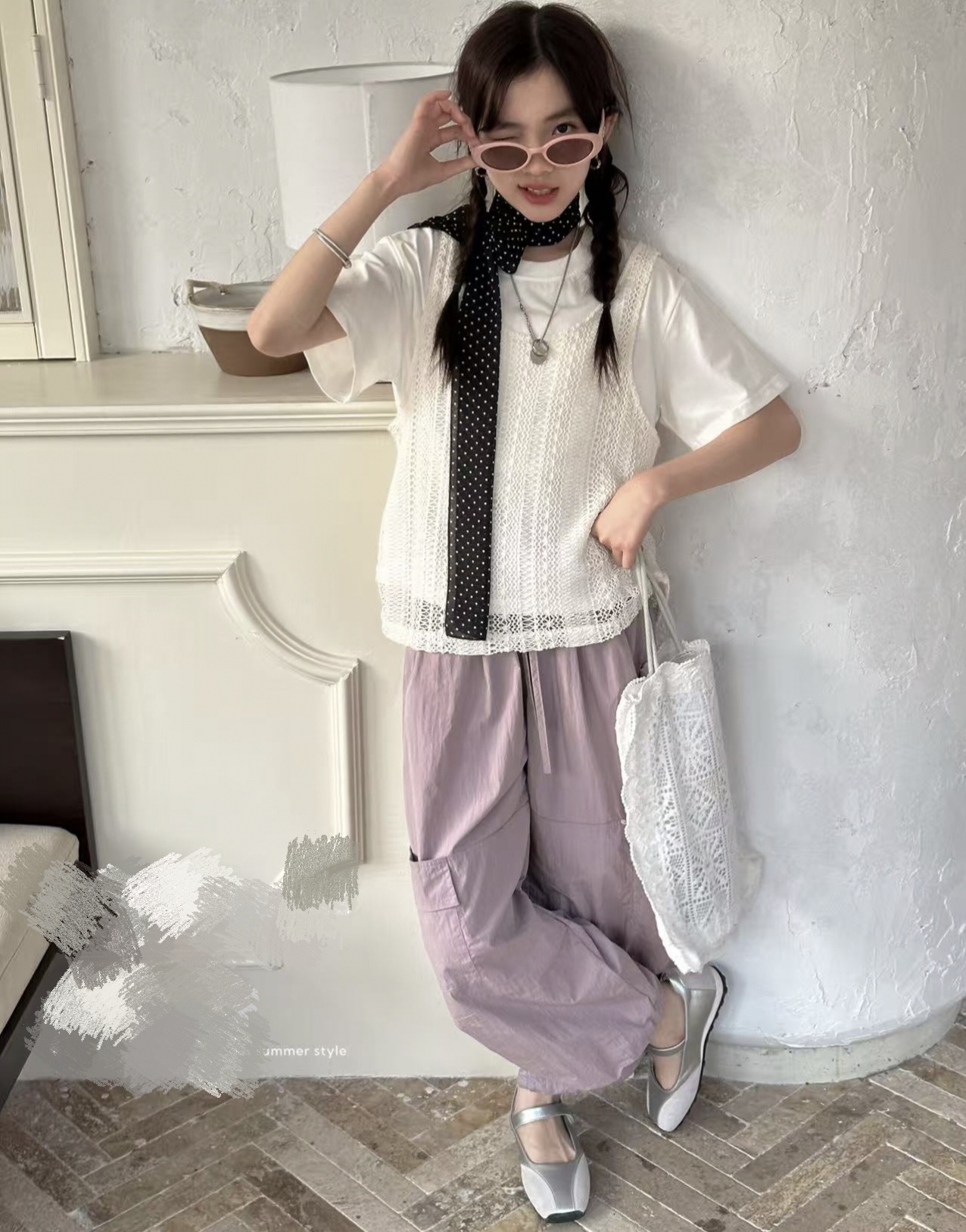 啾咪家2025日系叠穿侧系带刺绣蕾丝春夏薄款文艺森系罩衫马甲外搭