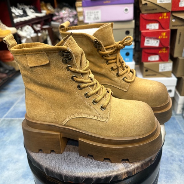 福利款女款马丁靴真皮个性圆头户外黄驼色百搭款个性