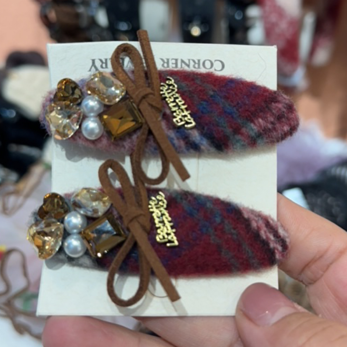 韩系秋冬毛呢千鸟格纹侧边夹女高级感气质百搭彩色发夹发饰