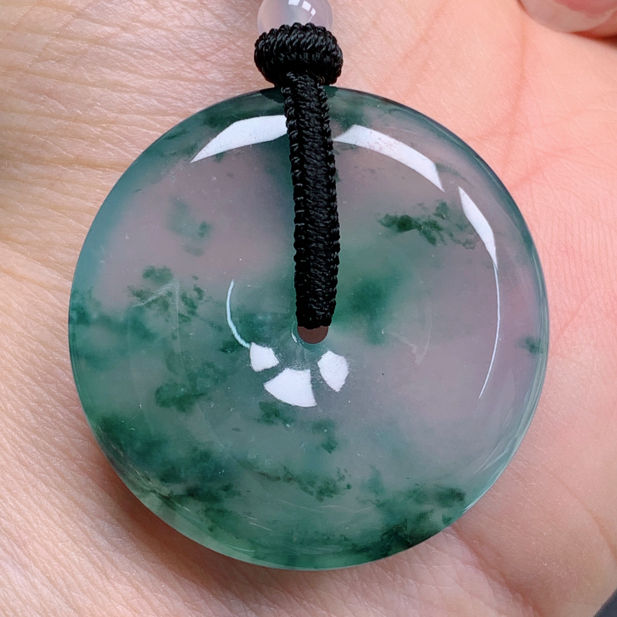 天然缅甸翡翠A货高冰飘花平安扣气质精美尺寸31.6+