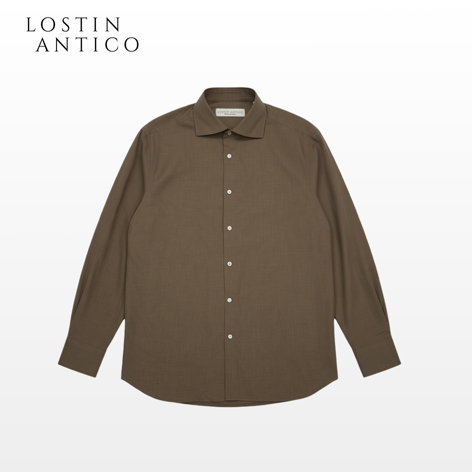 意式复古风八字弧型领男士冬咖色羊绒商务休闲衬衫百搭款长袖衬衣