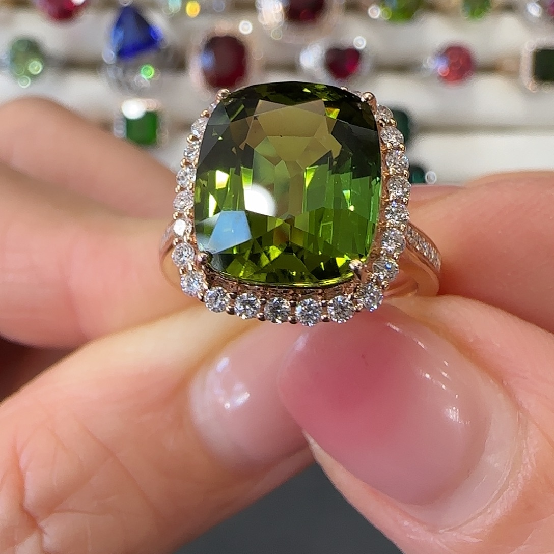 碧玺18K金镶嵌戒指6.94ct